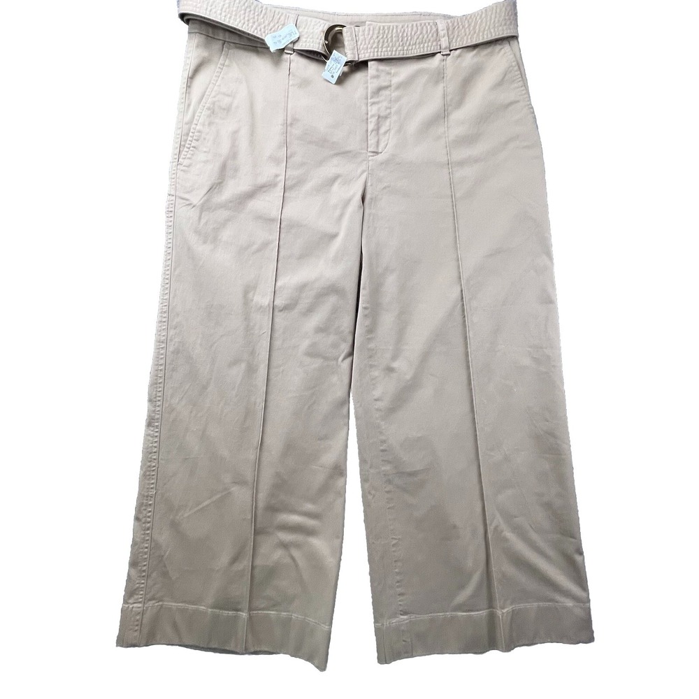 Lauren Ralph Lauren Wide Leg Trousers Womens 8 Khaki Tan Belted Cropped Pants